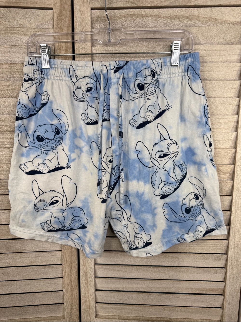 DISNEY Men's 100% Cotton Stitch Pajama Shorts Blue/White Tie Dye-Medium